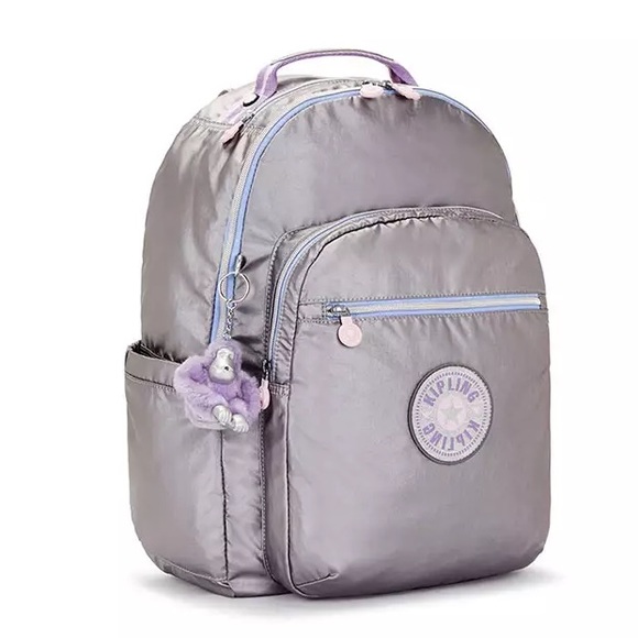 Kipling Seoul Large 15" Laptop School Backpack “Star Pop” Silver Metallic NEW - Picture 2 of 8
